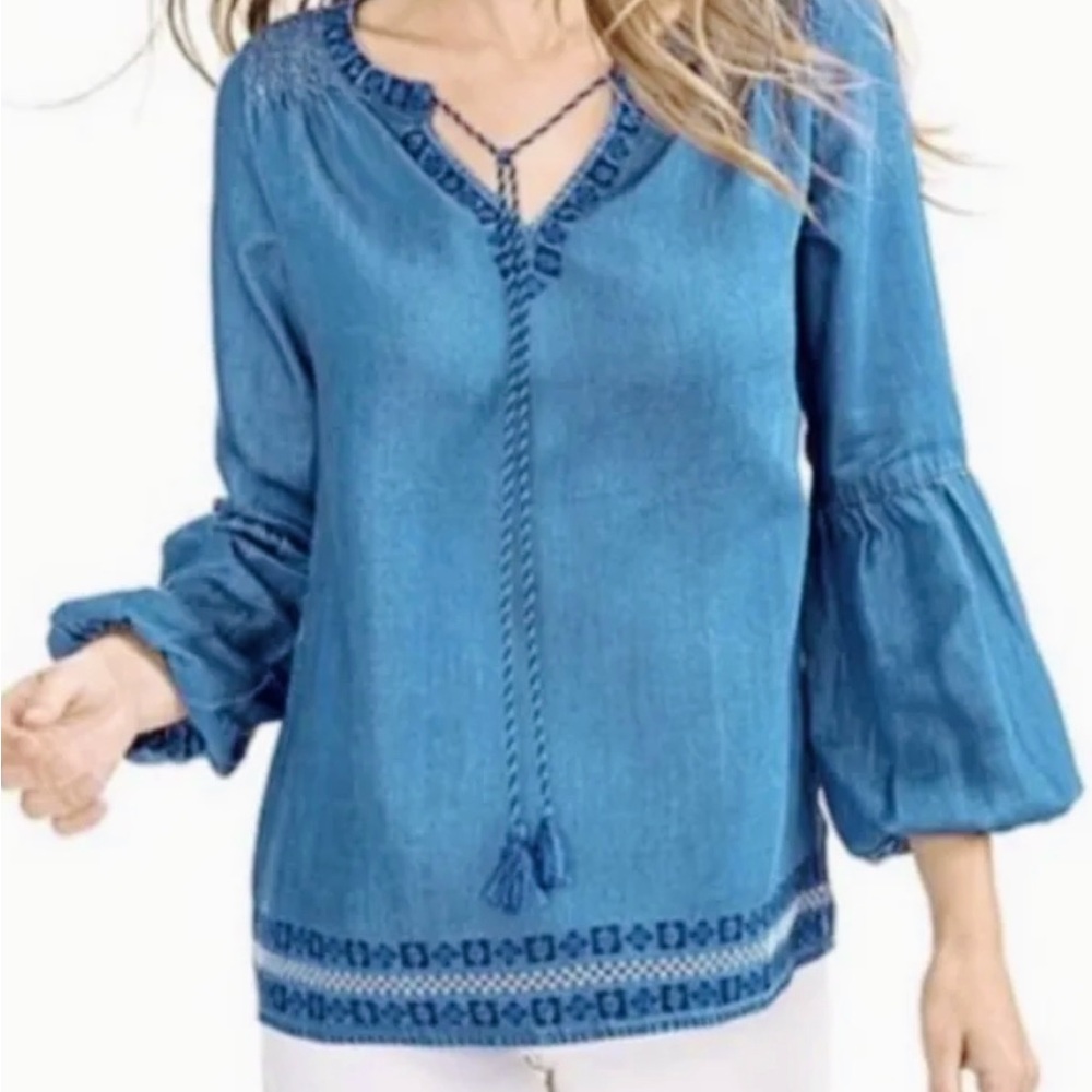 🆕 Southern Tide Women’s Brinkley Chambray w/ Embroidered Tassels